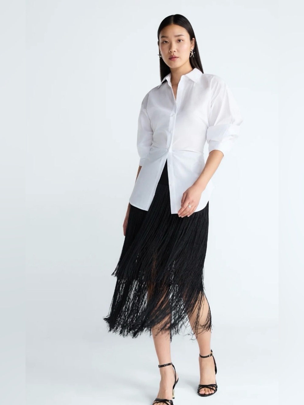 🔥Devil Wears Prada Scoop Collection-Fringe Midi Skirt in Black -Size 10- NWT